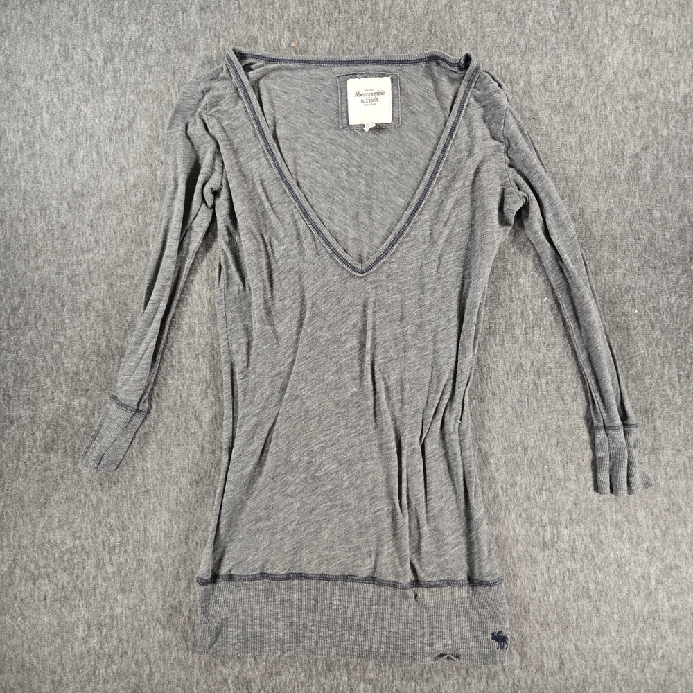 Vintage Y2K Abercrombie & Fitch Deep V-Neck Long Sleeve Womens XS Gray Babydoll